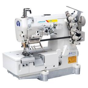 Jack JK-8569ADI-05BB пятиниточная плоскошовная машина с приспособлением для втачивания резинки и подрезкой края материала