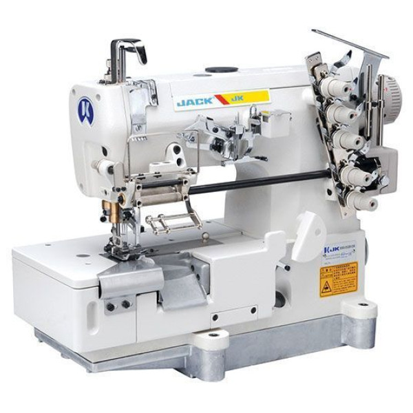 Jack JK-8569ADI-05BB пятиниточная плоскошовная машина с приспособлением для втачивания резинки и подрезкой края материала