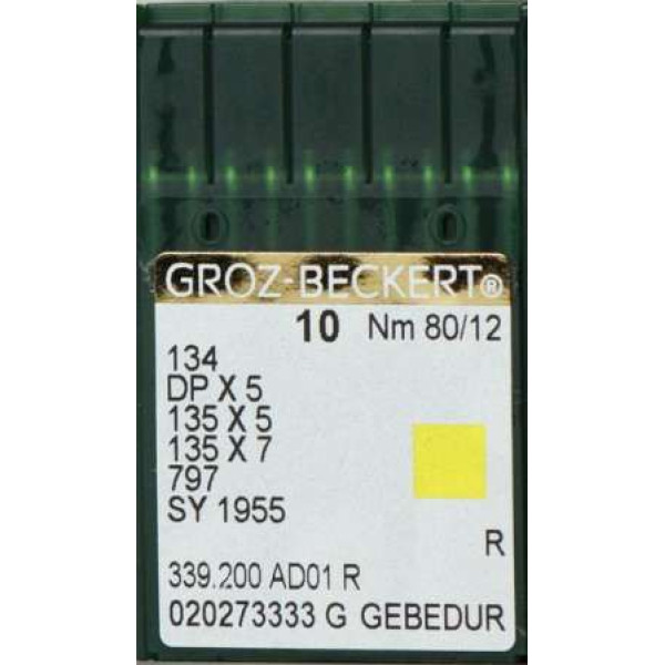 Игла Groz-Beckert 134, DPx5, 135x5, 135x7 GEBEDUR с толстой колбой и позолотой 10 шт/уп