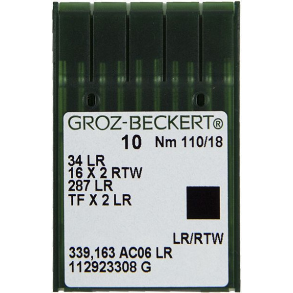 Игла Groz-Beckert 34LR, 16x2RTW, 287LR с тонкой колбой правая лопатка для кожи 10 шт/уп