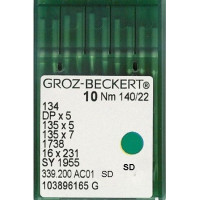 Игла Groz-Beckert 134, DPx5, 135x5, 135x7 SD с толстой колбой для мягкой кожи 10 шт/уп