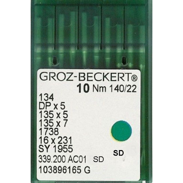Игла Groz-Beckert 134, DPx5, 135x5, 135x7 SD с толстой колбой для мягкой кожи 10 шт/уп