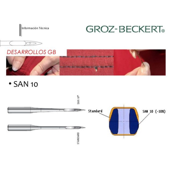 Игла Groz-Beckert 134 SAN 10 №75 с толстой колбой для деликатных тканей 10 шт/уп