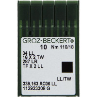 Игла Groz-Beckert 34LL, 16x2 TW, 287 LL с тонкой колбой левая лопатка для кожи 10 шт/уп