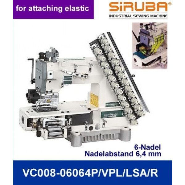 Siruba VС008-06064P/VPL/LSA/R,  Шестиигольная лампасная машина цепного стежка с цилиндрической платформой