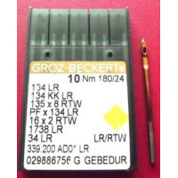 Игла Groz-Beckert 134LR GEBEDUR с толстой колбой и позолотой для кожи, правая лопатка 10 шт/уп